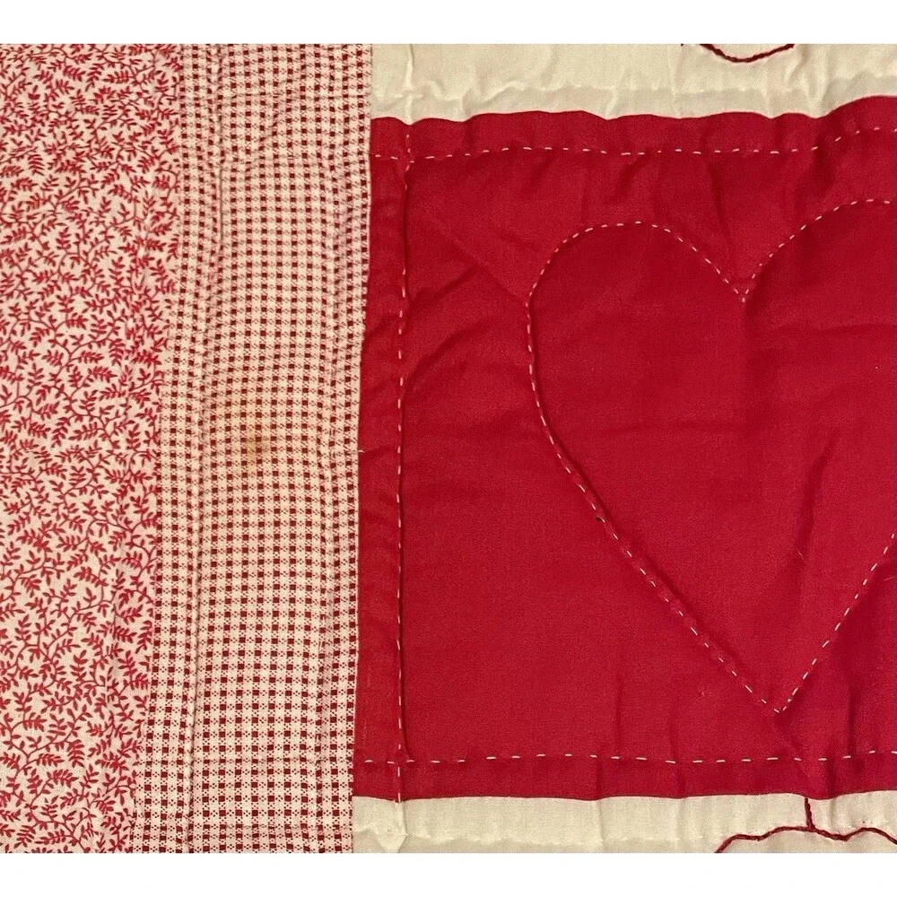 10 Panel Embroidered Gingham Heirloom Quality Baby Blanket Quilt 43.5 X 34.5”